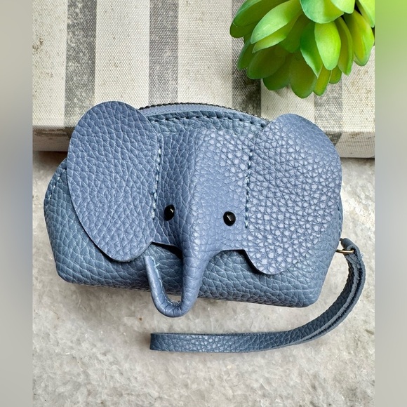 Unbranded Handbags - New Blue Elephant Faux Leather Zippered Coin Purse Bag Wristlet - 4.5” x 3”